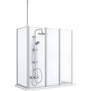 WELLTIME »Summer 3-teilig + feste Seitewand« 4 Stk. tlg. Deckenhöhe bis 240cm geeignet, Glaswand bestehend aus vier Elementen, grau