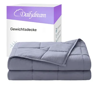 Dailydream Gewichtsdecke 155x200cm, 9,5 kg, Baumwolle, Grau | Gewichtsdecke mit atmungsaktiver Baumwoll-Außenschicht, Glasperlenfüllung und doppelt vernähten Kammern.