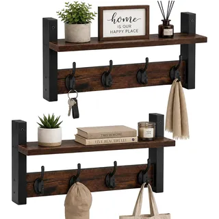 Relaxdays Wandgarderobe, 2er Set, je 4 Doppelhaken, braun