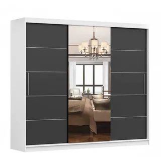 fabryka mebli idczak Schwebetürenschrank Kleiderschrank Schrank 250cm Weiss/Schwarz mit Spiegel Alba - Weiß