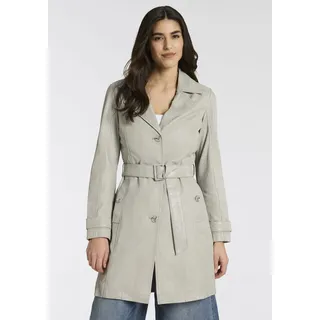 Trenchcoat MAURITIUS "MWLeoniz", Damen, Gr. XXXL(46), beige (silber grau), Obermaterial: 100% Schafsleder. Futter: 100% Polyester. Ärmelfutter: 100% Polyester, unifarben, regular fit Po-bedeckend, Mäntel Trenchcoat, aus Echtleder, mit Taillengürtel