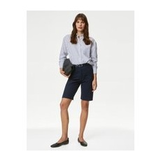 Womens M&S Collection Cotton Rich High Waisted Chino Shorts - Midnight Navy, Midnight Navy - 10