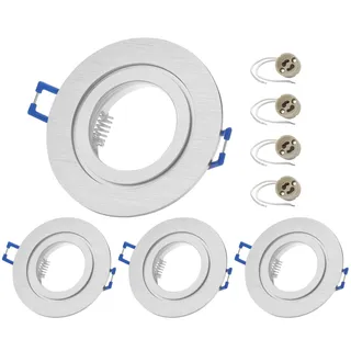 Sweet Led 4x Einbaustrahler GU10 – Aluminium IP44 Spritzwassergeschützt – Ø68mm – Einbaurahmen für Bad & Küche – Deckenspot rund – Ohne Leuchtmittel – Silber gebürstet – 230V