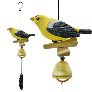 MrMrKura Vogel-Windspiel, Kardinal-Windglocken-Anhänger für Ruhm, Mütter, Liebesgeschenk, hängendes Windspiel mit Feder-Ornament für Segen, Garten, Hinterhof, Heimdekoration (gelb)