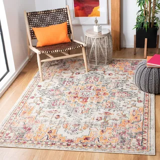 Safavieh Boho Teppich für Wohnzimmer, Esszimmer, Schlafzimmer - Madison Collection, Kurzer Flor, Beige und Orange, 200 x 300 cm