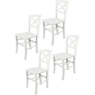 t m c s Tommychairs - 4er Set Stühle CROSS für Küche und Esszimmer, robuste Struktur aus lackiertem Buchenholz im Farbton Weiss und Sitzfläche aus lackiertem Holz in der Farbe Weiss - Weiß