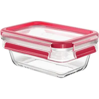 Emsa Frischhaltedose , Rot , Glas , 0,45 l , rechteckig , 16.8x11.8x7 cm , lebensmittelecht, luftdichter Verschluss, auslaufsicher, mikrowellengeeignet, stapelbar , Küchenzubehör, Vorratsbehälter, Frischhaltedosen