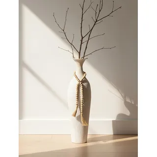 Sziqiqi Metall Bodenvase Groß 60cm: Hoch Vasen Rustikale mit Boho Perlen | Dickes, Stabile, Weiß, Sicher für Kinder und Haustiere, für Faulpelze, Indoor, Wohnzimmer, Landhaus, Einweihung