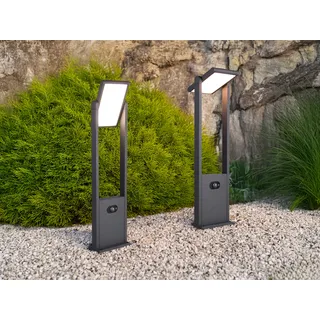 2er SET schwenkbare Hybrid Sockelleuchten mit Strom, Solar und Bewegungsmelder