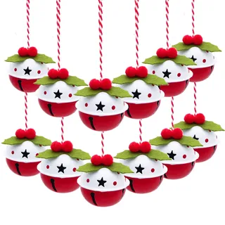 Valery Madelyn Eisen Glöckchen Weihnachtsanhänger Weihnachtsdeko 12er Set 4.2cm Weihnachtsglocken Anänger Weihnachtsdekoration zum Aufhängen für Christbaumschmuck Rot Weiß MEHRWEG Verpackung