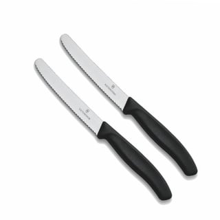 Victorinox 2 Stück Tafelmesser - Tomatenmesser Swiss Classic mit Wellenschliff rostfrei - Swiss Made - Schwarz