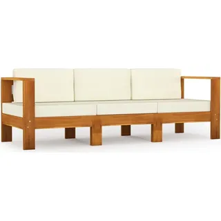 vidaXL 3-Sitzer-Gartensofa mit Cremeweißen Auflagen Massivholz Akazie - Weiß