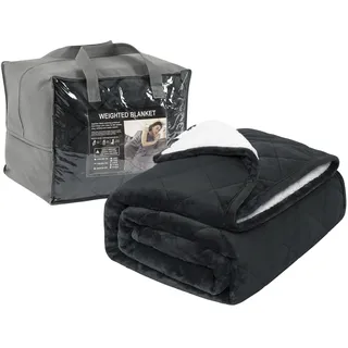 WOLTU Gewichtsdecke, Therapiedecke für Erwachsene, Doppelseitige beschwerte Decke mit Glaskügelchen, Anti Stress, flauschig, aus Flanell Sherpa, 7 kg 150 x 200 cm, Schwarz