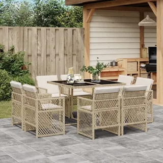 Design New Gartenmöbel Set Balkonmöbel-Set 9-tlg. Garten-Essgruppe mit Kissen Beige Poly Rattan - Gartenmöbelgarnituren Möbel2025 CHY9266242 3parcel - Beige
