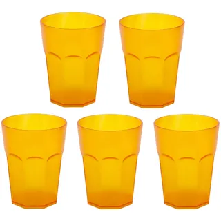 Engelland - 5 x Plastikbecher, Trinkbecher, Orange, Cocktailbecher, 250 ml, mit Eichstrich, stapelbar, Mehrweg, Kunststoff, Frostoptik, wiederverwendbar, Party-Becher, Trink-Glas