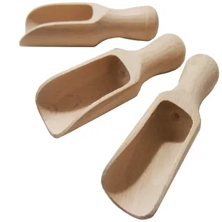 EFO Schaufel Holz 8 cm 3er-Set | Messlöffel für Gewürze, Tee, Salz, Reis | Holzschaufel für vielseitige Anwendungen in Küche und Bad | Handgefertigte Salzlöffel Holz Mini zum Dosieren | Buchenholz