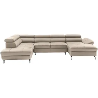 Novel Wohnlandschaft , Creme , Leder , Echtleder , Rindleder , Uni , U-Form , 340x220 cm , Lederauswahl, seitenverkehrt erhältlich, Hocker erhältlich , Wohnzimmer, Sofas & Couches, Wohnlandschaften, Ecksofas mit Schlaffunktion