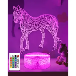 Attivolife Pferd 3D Illusion Lampe, Pferd Nachtlicht mit Fernbedienung + Timer 16 Farbwechsel Schreibtischlampen Kinder Tierzimmer Dekor Einstecken Beste Coole Geburtstags geschenke für Jungen Männer