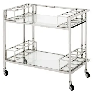 Casa Padrino Luxus Bar Trolley Servierwagen aus Edelstahl und Glas 80 x 48 x H. 77 cm - Chrom