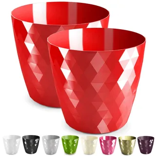 PECZEKO glänzender Blumentopf, Blumentopf aus Kunststoff, dekorativer Blumentopf für große und kleine Blumen, 2er-Set Blumentöpf, Blumentopf, Kräutertopf, (2 Pack) Rot, ø 14 cm