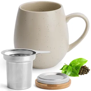 Happy Lemuro Teetasse mit Deckel und Sieb - 550 ml - Große Teetasse mit Sieb - XXL Tasse mit Deckel - Tee Tasse Groß - Tea Cup - Tee Zubehör - Tea Mug - Jumbotasse
