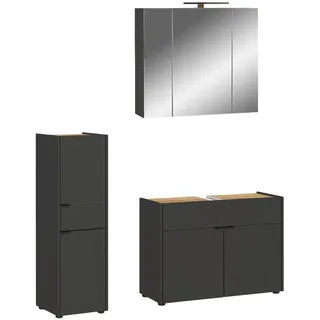 Germania Badezimmer , Graphitfarben, Eichefarben , Metall , 3-teilig , 3 Fächer , 1 Schubladen , 129 cm , erweiterbar , Badezimmer, Badmöbelsets & Badmöbelserien, Badmöbel-Sets