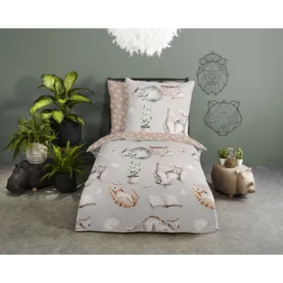 Good Morning Kinderbettwäsche »Catlife« grau, Baumwolle, 135x200, Reißverschluss, Wendeoptik, Kind, Katze, grau