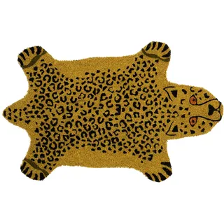 Fisura - Fußmatte außen Gepard aus Kokosnuss mit Rutschfester PVC-Rückseite. Lustige Welcome Fußmatte. Handbemalt. Größe: 70 cm x 40 cm. Gelb