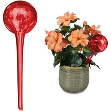 Bild Bewässerungskugel 2er Set, dosierte Pflanzen Bewässerung, Blumentopf, Gießhilfe Büro, Urlaub, Glas Ø 9 cm, rot