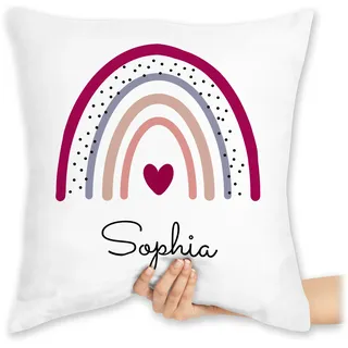 Kissen 40x40 Zierkissen - Regenbogen Regenbögen - 40 x 40 cm - Weiß - Rainbow Sophia Name kissenhülle personalisierte Herz Cushion und