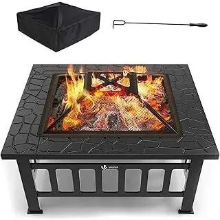 Feuerschale mit Funkenschutz, Feuerstelle Feuerkorb für Garden Terrasse Heizung, mit Wasserfester Schutzhülle, 81x81x45cm