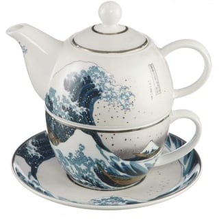 Goebel Die Welle Teekanne mit Untertasse, Tee Kanne, Kaffeekanne, Hokusai, Porzellan, 67013531