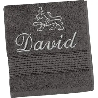 Gestreiftes Frotteehandtuch mit Stickerei des Namens und des Sternzeichens - 70x140 cm - Grau