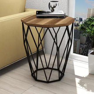 Modern Side Table with Metal Legs, Walnut & Black, 46 x 57 x 46 cm | 100% Melamine Coated Particle Board, 18 mm Thick | Stylish Industrial Design for Home & Office