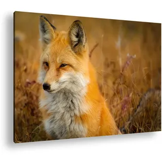 Leinwandbild Ruhiger Fuchs – stiller Wächter des Waldes Format: 80x60 cm XXL Kunstdruck Bild auf Keilrahmen/Wandbild/Wohnzimmer Deko