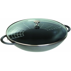 STAUB Wok aus Gusseisen, Ø 37 cm, 5,7 L, Inkl. Glasdeckel und herausnehmbaren Gittereinsatz, Induktionsgeeignet, Graphitgrau