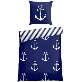 SCHIESSER Marina Gestreift Dunkelblau/Weiß 135 x 200 cm + 80 x 80 cm