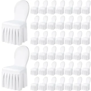 Oudain Stuhlhussen mit Rock, lang, dehnbar, Spandex, abnehmbar und waschbar, für Hotel und Hochzeitszeremonie (weiß, 50 Stück)