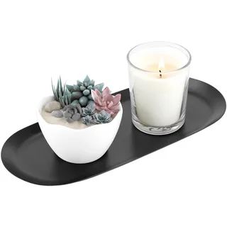 QWORK® Deko Tablett, 30x12cm Edelstahl Kerzentablett Schwarz, Serviertablett & Dekoteller für Schmuck, Kerzen