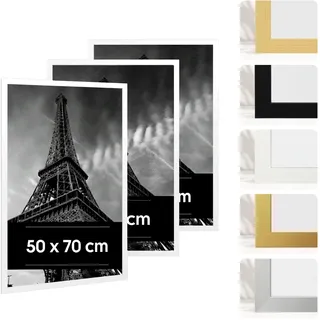 Estancia 3er-Pack Weiße Bilderrahmen aus Kunststoff, 50x70 cm – 50 x 70 cm Rahmen mit Bruchsicherem Acrylglas – Moderner Fotorahmen für Wände und Tische