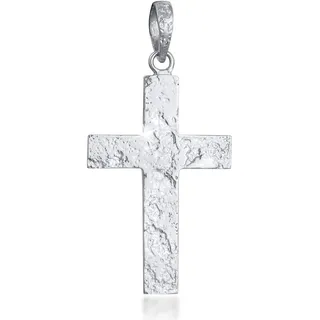 KUZZOI Kettenanhänger Herren Kreuz Matt Gehämmert 925 Silber, Kreuz silberfarben