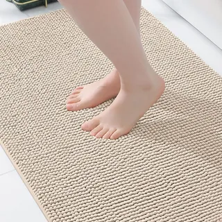 Homaxy Chenille Badezimmerteppich rutschfeste Badematte Waschbar Badteppich Weich Badvorleger Saugfähige Duschvorleger für Badezimmer - 60x90 cm, Beige