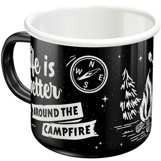 Nostalgic-Art Retro Emaille-Tasse, 360 ml, Life Is Better Around The Campfire – Geschenk-Idee für Camping-Fans, Camping-Becher, Vintage Design