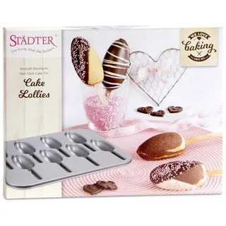 Städter Cake Lollies Backform inkl. 32 Sticks, 35x27cm, Antihaftbeschichtung, für 8 Lollies, PFAS-frei, Hochwertige und langlebige Kuchenform, perfektes Backerlebnis