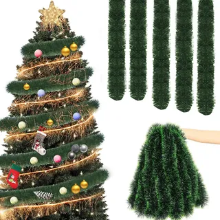 10m Weihnachtsdeko Girlande Weihnachtsbaum Künstlich Girlande Outdoor Innen Tannengirlande Weihnachtsgirlande Christbaumkugeln Kunststoff Kränze Grün für Außen, Treppe, Türkranz, Kamin und Party