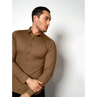 Desoto Langarmhemd »Jerseyhemd Casual Kent« Mit Rundhalsausschnitt, beige