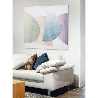 GILDE großes Deko Bild XXL Wandbild Wohnzimmer groß - Leinwandbild geometrische Motive - quadratisches Bild auf Lein Wand 3D Optik - Blau Creme Grün 90 x 90 cm