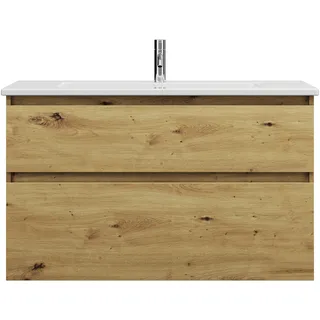 burgbad Lin20 Keramik-Waschtisch Weiß Glänzend inklusive Waschtischunterschrank, 2 Auszüge, 1030x495x622mm, SGHF103F5353C0001, Farbe: Eiche Dekor Urban