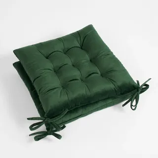 OHS Matte Samt-Sitzpolster für Esszimmerstühle, 2 Stück, grüne Stuhlpolster mit Bändern, Kissen, bequem, weich, Esszimmer, Küche, Wohnzimmer, Büro, Garten, Terrasse, Innenbereich, 40 x 40 cm