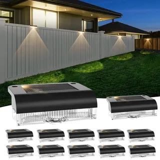 AGOTD Solar Wandleuchte Außen, Solar Zaunleuchten für Außen Solarlampen für Außen IP65, Dekorative Gartenleuchte Warmweiß, Außenwandleuchte LED, Solarleuchte Deko Balkon Terrasse 12 Stück